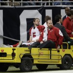Arizona Cardinals quarterback Drew Stanton (5) is taken off the field on a cart after getting injured during the second half of an NFL football game against the St. Louis Rams Thursday, Dec. 11, 2014 in St. Louis. (AP Photo/Jeff Roberson)