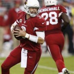 Arizona Cardinals quarterback Carson Palmer (3) drops back to pass against the Indianapolis Colts during the first half of an NFL football game, Sunday, Nov. 24, 2013, in Glendale, Ariz. (AP Photo/Ross D. Franklin)