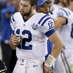 Indianapolis Colts' Andrew Luck dejectedly paces the sidelines during the second half of an NFL football game against the Arizona Cardinals Sunday, Nov. 24, 2013, in Glendale, Ariz. The Cardinals defeated the Colts 40-11. (AP Photo/Ross D. Franklin)