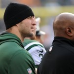 New York Jets quarterback Tim Tebow is seen in street clothes while on the sideline during the first half of an NFL football game against the Arizona Cardinals, Sunday, Dec. 2, 2012, in East Rutherford, N.J. (AP Photo/Bill Kostroun)