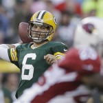 Green Bay Packers quarterback Graham Harrell throws during the first half of a preseason NFL football game against the Arizona Cardinals Friday, Aug. 9, 2013, in Green Bay, Wis. (AP Photo/Tom Lynn)