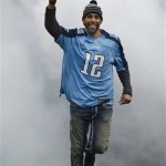 Tampa Rays pitcher David Price is introduced as the Tennessee Titans 12th Man before an NFL football game between the Titans and the Arizona Cardinals Sunday, Dec. 15, 2013, in Nashville, Tenn. Price played baseball for Vanderbilt University in Nashville. (AP Photo/Mark Zaleski)