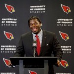 Arizona Cardinals first-round draft pick Jonathan Cooper is introduced on Friday, April 26, 2013, at the Cardinals' training facility in Tempe, Ariz. Cooper was selected seventh overall in the NFL draft. (AP Photo/Matt York)