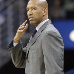 New Orleans Hornets head coach Monty Williams watches the action from the sidelines against the Phoenix Suns in the first half of an NBA basketball game in New Orleans, Wednesday, Feb. 6, 2013. (AP Photo/Bill Haber)