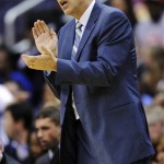 Washington Wizards head coach Randy Wittman reacts during the second half of an NBA basketball game against the Phoenix Suns, Saturday, March 16, 2013, in Washington. The Wizards won 127-105. (AP Photo/Nick Wass)
