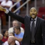 Phoenix Suns head coach Lindsey Hunter reacts during the first quarter of an NBA basketball game against the Houston Rockets Wednesday, March 13, 2013, in Houston. (AP Photo/David J. Phillip)