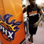 Phoenix Suns draft prospect Victor Oladipo, of Indiana, leaves after speaking with the media, Wednesday, June 5, 2013, in Phoenix. (AP Photo/Matt York)