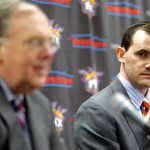 Phoenix Suns president of basketball operations Lon Babby, left, introduces the team's newgeneral manager Ryan McDonough during an NBA basketball news conference, Thursday, May 9, 2013, in Phoenix. McDonough joins the Suns after most recently serving the past three seasons as the assistant general manager of the Boston Celtics. (AP Photo/Matt York)
