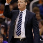 Atlanta Hawks head coach Mike Budenholzer calls a play against the Phoenix Suns during the first half of an NBA basketball game on Sunday, March 2, 2014, in Phoenix.(AP Photo/Matt York)