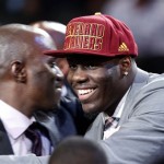 UNLV's Anthony Bennett smiles after being selected first overall by the Cleveland Cavaliers in the NBA basketball draft, Thursday, June 27, 2013, in New York. (AP Photo/Jason DeCrow)