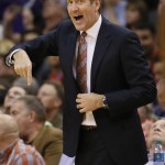 Phoenix Suns coach Jeff Hornacek gestures during the first half of his team's NBA basketball game against the Cleveland Cavaliers, Tuesday, Jan. 13, 2015, in Phoenix. (AP Photo/Matt York)
