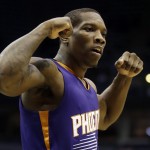 Phoenix Suns' Eric Bledsoe reacts after making a basket and being fouled during the second half of an NBA basketball game against the Milwaukee Bucks Tuesday, Jan. 6, 2015, in Milwaukee. The Suns won 102-96. (AP Photo/Morry Gash)