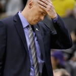 Dallas Mavericks coach Rick Carlisle paces the sideline during the first half of his team's NBA basketball game against the Phoenix Suns on Tuesday, Dec. 23, 2014, in Phoenix. The Suns defeated the Mavericks 124-115. (AP Photo/Ross D. Franklin)
