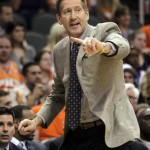 Phoenix Suns head coach Jeff Hornacek leads his offense in the third quarter during an NBA basketball game against the New Orleans Pelicans on Sunday, Nov. 10, 2013, in Phoenix. The Suns defeated the Pelicans 101-94. (AP Photo/Rick Scuteri)