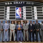 Members of the 2013 NBA basketball draft class pose together before the first round of the draft, Thursday, June 27, 2013, in New York. (AP Photo/Kathy Willens)