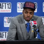 Kentucky's Nerlens Noel, picked by the New Orleans Pelicans in the first round of the NBA basketball draft, speaks during a news conference Thursday, June 27, 2013, in New York. (AP Photo/Craig Ruttle)