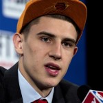 Maryland's Alex Len, picked by the Phoenix Suns in the first round of the NBA basketball draft, speaks during a news conference Thursday, June 27, 2013, in New York. (AP Photo/Craig Ruttle)