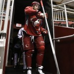 The Phoenix Coyotes' Keith Yandle leads teammates out onto the ice for a Coyotes NHL hockey practice Tuesday, Jan. 15, 2013 in Glendale, Ariz. The NHL will start it's 119 day lockout-shortened season Jan. 19th.(AP Photo/Ross D. Franklin)