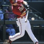 Arizona Diamondbacks' Chris Owings hits against the Chicago Cubs during the third inning of an exhibition spring training baseball game, Saturday, March 29, 2014, in Phoenix. (AP Photo/Matt York)