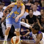 Chicago Sky's Courtney Vandersloot, left, steals the ball away from Phoenix Mercury's Alexis Hornbuckle in the second half during a WNBA basketball game on Monday, May 27, 2013, in Phoenix. The Sky defeated the Mercury 102-80. (AP Photo/Ross D. Franklin)