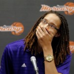 Phoenix Mercury's Brittney Griner, the No. 1 overall pick the WNBA draft, laughs during a news conference Saturday, April 20, 2013, in Phoenix. (AP Photo/Matt York)
