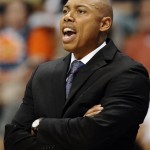 Phoenix head coach Corey Gaines calls out to his team during the first half of a WNBA basketball game against the Connecticut Sun in Uncasville, Conn., Saturday, June 29, 2013. (AP Photo/Jessica Hill)
