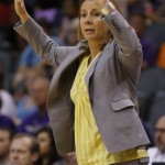 Minnesota Lynx head coach Cheryl Reeve calls a play against the Phoenix Mercury during the first half of a WNBA basketball game on Wednesday, June 19, 2013, in Phoenix. (AP Photo/Matt York)