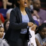 Chicago Sky head coach Pokey Chatman yells to team during the first half of Game 2 of the WNBA basketball finals against the Phoenix Mercury, Tuesday, Sept. 9, 2014, in Phoenix. (AP Photo/Matt York)