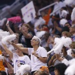 Phoenix Mercury fans cheer during the second half of Game 2 of the WNBA basketball finals against the Chicago Sky, Tuesday, Sept. 9, 2014, in Phoenix. (AP Photo/Matt York)