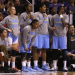 The Chicago Sky bench watches during the second half of Game 2 of the WNBA basketball finals against the Phoenix Mercury, Tuesday, Sept. 9, 2014, in Phoenix. (AP Photo/Matt York)