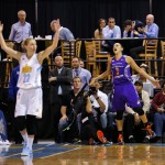 Phoenix Mercury guard Diana Taurasi (3) reacts after she shot and was fouled by Chicago Sky guard Courtney Vandersloot (22) during the second half of Game 3 of the WNBA basketball finals, Friday, Sept. 12, 2014, in Chicago. The Mercury won 87-82 and swept the series. (AP Photo/Kamil Krzaczynski)