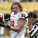 Washington State's Travis Long (89) shouts at back judge Joe Johnston during the first half of an NCAA college football game against Arizona State Saturday, Nov. 17, 2012, in Tempe, Ariz. Arizona State defeated the Washington State 46-7. (AP Photo/Ross D. Franklin)
