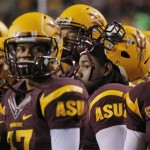 Arizona State players watch the final seconds of the NCAA Pac-12 Championship football game against Stanford, Saturday, Dec. 7, 2013, in Tempe, Ariz. Stanford won 38-14.(AP Photo/Matt York)