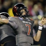 Texas Tech quarterback Davis Webb throws a long pass against Arizona State during the first half of the Holiday Bowl NCAA college football game, Monday, Dec. 30, 2013, in San Diego. Webb has thrown four touchdown passes in the first half. (AP Photo/Lenny Ignelzi)
