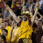 Arizona State fans cheer after an early touchdown against Colorado during the first half of an NCAA college football game on Saturday Oct. 12, 2013, in Tempe, Ariz. (AP Photo/Ross D. Franklin)