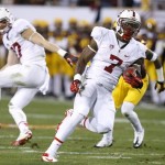 Stanford's Ty Montgomery (7) runs in the open field on his way to a touchdown against Arizona State during the first half of the NCAA Pac-12 Championship football game Saturday, Dec. 7, 2013, in Tempe, Ariz. (AP Photo/Ross D. Franklin)

