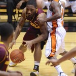 Arizona State's Evan Gordon (10) drives against Oregon State's Ahmad Starks (3) during the first half of an NCAA college basketball game in Corvallis, Ore., Thursday Jan. 10, 2013. (AP Photo/Greg Wahl-Stephens)