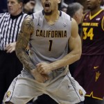 California's Justin Cobbs reacts after sinking a basket late in the second half of an NCAA college basketball game against Arizona State, Wednesday, Jan. 29, 2014 in Berkeley, Calif. (AP Photo/George Nikitin)