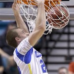 UCLA's Travis Wear dunks against Arizona State in the second half during a Pac-12 men's tournament NCAA college basketball game, Thursday, March 14, 2013, in Las Vegas. UCLA won 80-75. (AP Photo/Julie Jacobson)