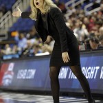 Arizona State coach Charli Turner Thorne directs her team during the first half of a women's college basketball regional semifinal game against Florida State in the NCAA Tournament Greensboro, N.C., Friday, March 27, 2015. (AP Photo/Gerry Broome)