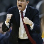 Maryland head coach Mark Turgeon reacts after a three point shot by his team in the second half of the CBE Hall of Fame Classic college baseball game Arizona State Monday, Nov. 24, 2014, in Kansas City, Mo. Maryland won 78-73. (AP Photo/Ed Zurga)