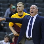 Arizona State head coach Herb Sendek directs his team during the first half of the CBE Hall of Fame Classic college baseball game against Maryland Monday, Nov. 24, 2014, in Kansas City, Mo. (AP Photo/Ed Zurga)