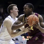 California's Dwight Tarwater, left, guards Arizona State's Willie Atwood, during the second half of an NCAA college basketball game Thursday, Jan. 22, 2015, in Berkeley, Calif. (AP Photo/Ben Margot)