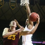 Arizona State's Rusian Pateev, left, shoots against Baylor's Rico Gathers during the first half of an NIT second-round college basketball game in Waco, Texas, Friday, March 22, 2013. (AP Photo/Waco Tribune Herald, Rod Aydelotte)