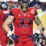 Arizona's Scooby Wright III smiles as he walks on the field prior to the Fiesta Bowl NCAA college football game against Boise State, Wednesday, Dec. 31, 2014, in Glendale, Ariz. (AP Photo/Ross D. Franklin)