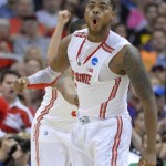 Ohio State's Deshaun Thomas celebrates a field goal against Arizona during the second half of a West Regional semifinal in the NCAA men's college basketball tournament, Thursday, March 28, 2013, in Los Angeles. (AP Photo/Mark J. Terrill)