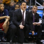 Arizona coach Sean Miller calls to his players during the first half of a West Regional semifinal against Ohio State in the NCAA men's college basketball tournament, Thursday, March 28, 2013, in Los Angeles. (AP Photo/Jae C. Hong)