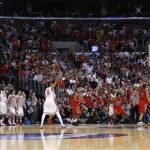 Ohio State's LaQuinton Ross (10) watches his 3-pointer go in the basket in the closing moments against Arizona during a West Regional semifinal in the NCAA men's college basketball tournament, Thursday, March 28, 2013, in Los Angeles. Ohio State won 73-70. (AP Photo/Jae C. Hong)