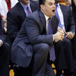 Arizona coach Sean Miller yells from the bench during the first half of an NCAA college basketball game against Oregon State in Corvallis, Ore., Saturday, Jan. 12, 2013. (AP Photo/Don Ryan)