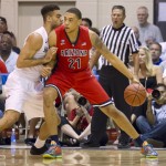 Arizona forward Brandon Ashley (21) post up against San Diego State forward J.J. O'Brien, left, in the first half of an NCAA college basketball game at the Maui Invitational on Wednesday, Nov. 26, 2014, in Lahaina, Hawaii. (AP Photo/Eugene Tanner)